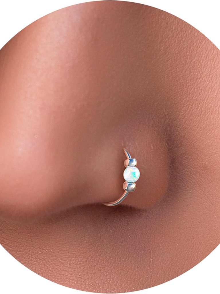 Opal Nose Rings Hoops 24 Gauge Classic Design Elegant Nose Rings For Women
